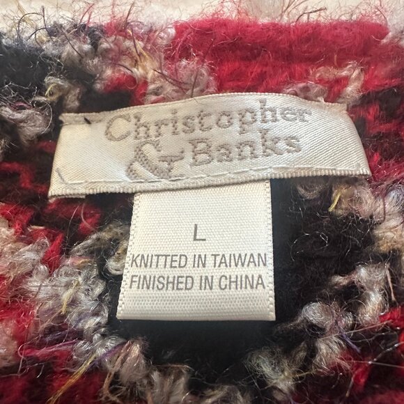 Christopher & Banks Red Plaid Textured Knit Jacket Women's Size Large - Picture 5 of 8